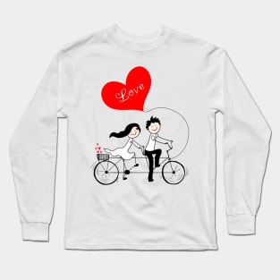 Cute couple riding tandem bicycle Long Sleeve T-Shirt